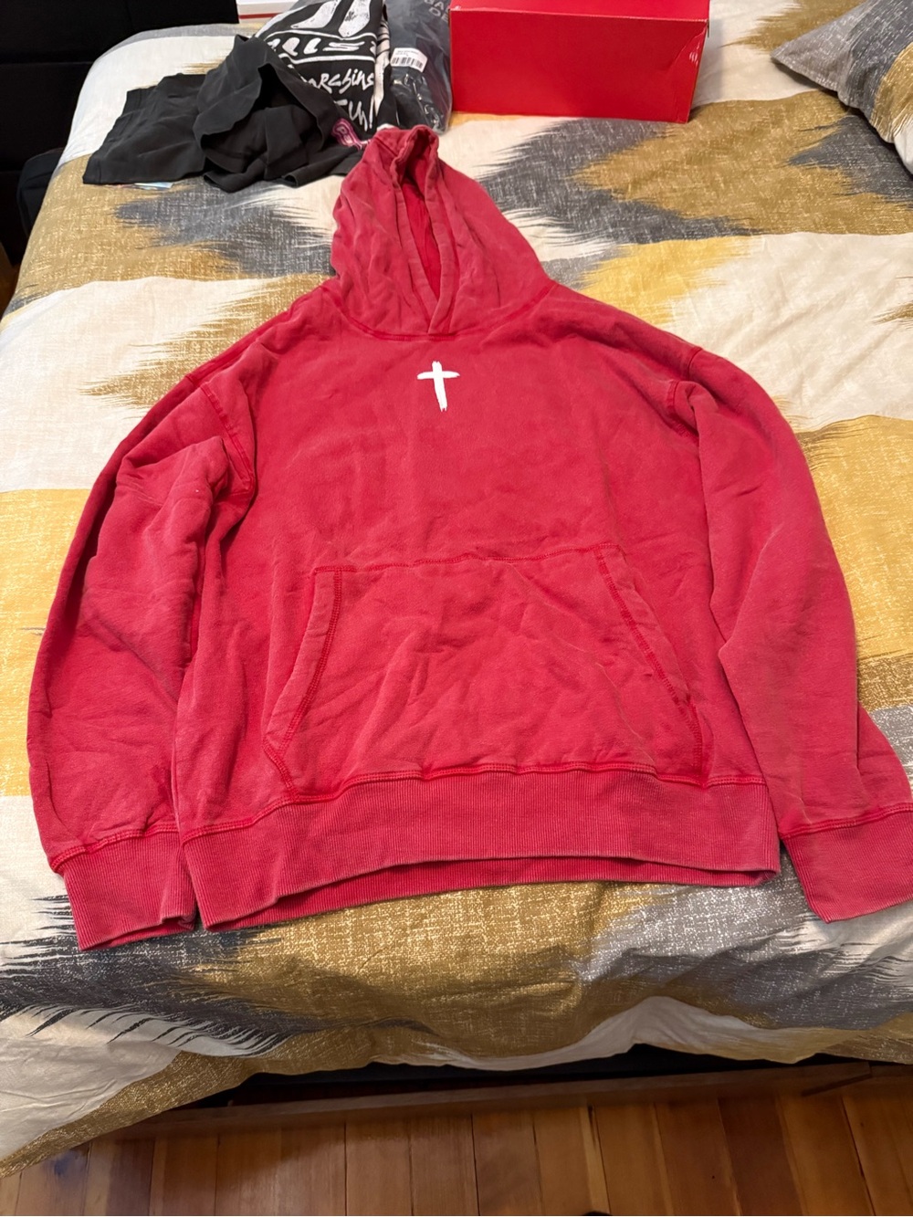 Ringspun Jesus Love You Men’s Red Fleece Hoodie Size M